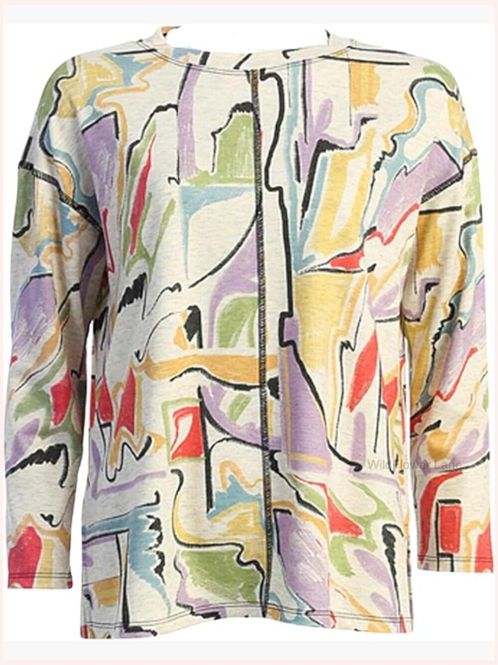 French Terry Pullover Tunic with Silky Fabric Streaks, Short Sleeve, Pull On